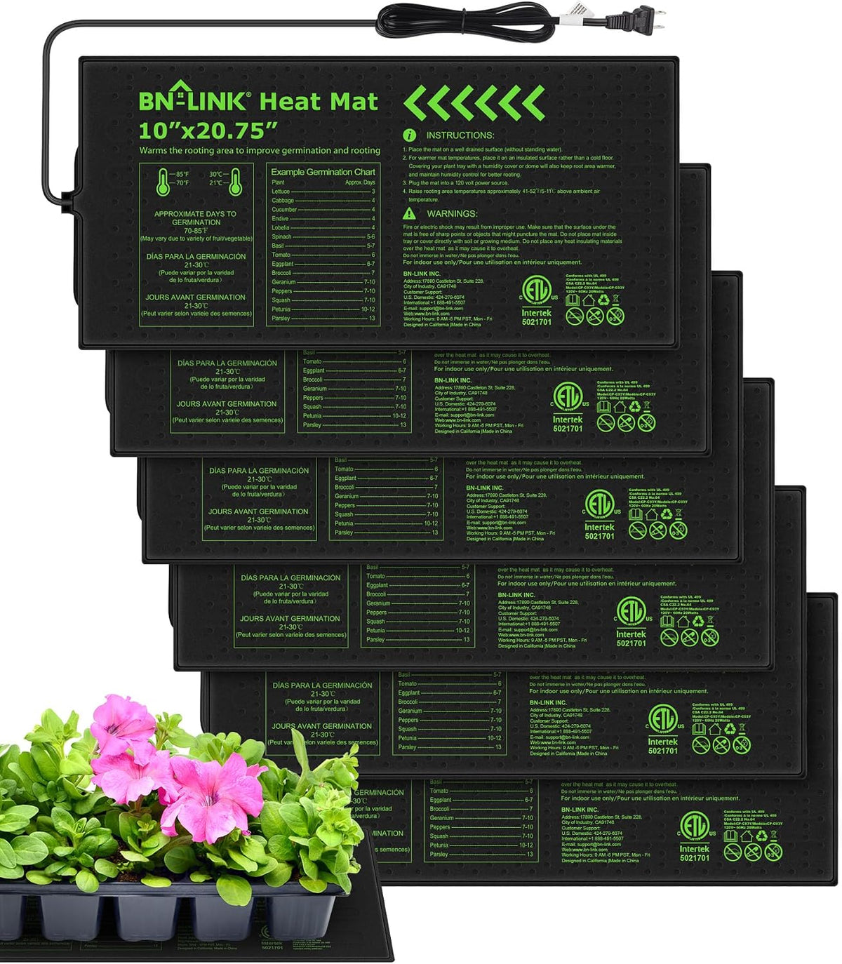 BN-LINK 10" x 20.75" Seedling Heat Mats for Seed Starting Plant Germination