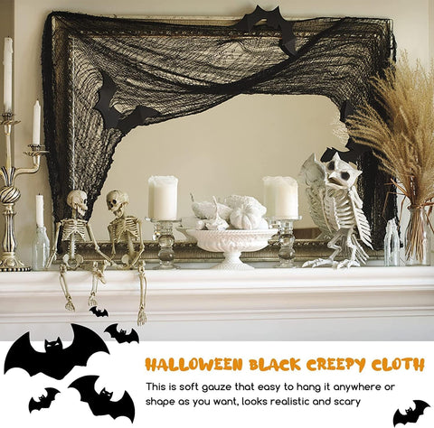 4 Pack Halloween Creepy Cloths, Scary Spooky Cloth Creepy Gauze, 30 x 120inch Freaky Loose Weave Creepy Cloth, Decoration for Haunted Houses Props Halloween Wall Outdoor Indoor Decor (Black)