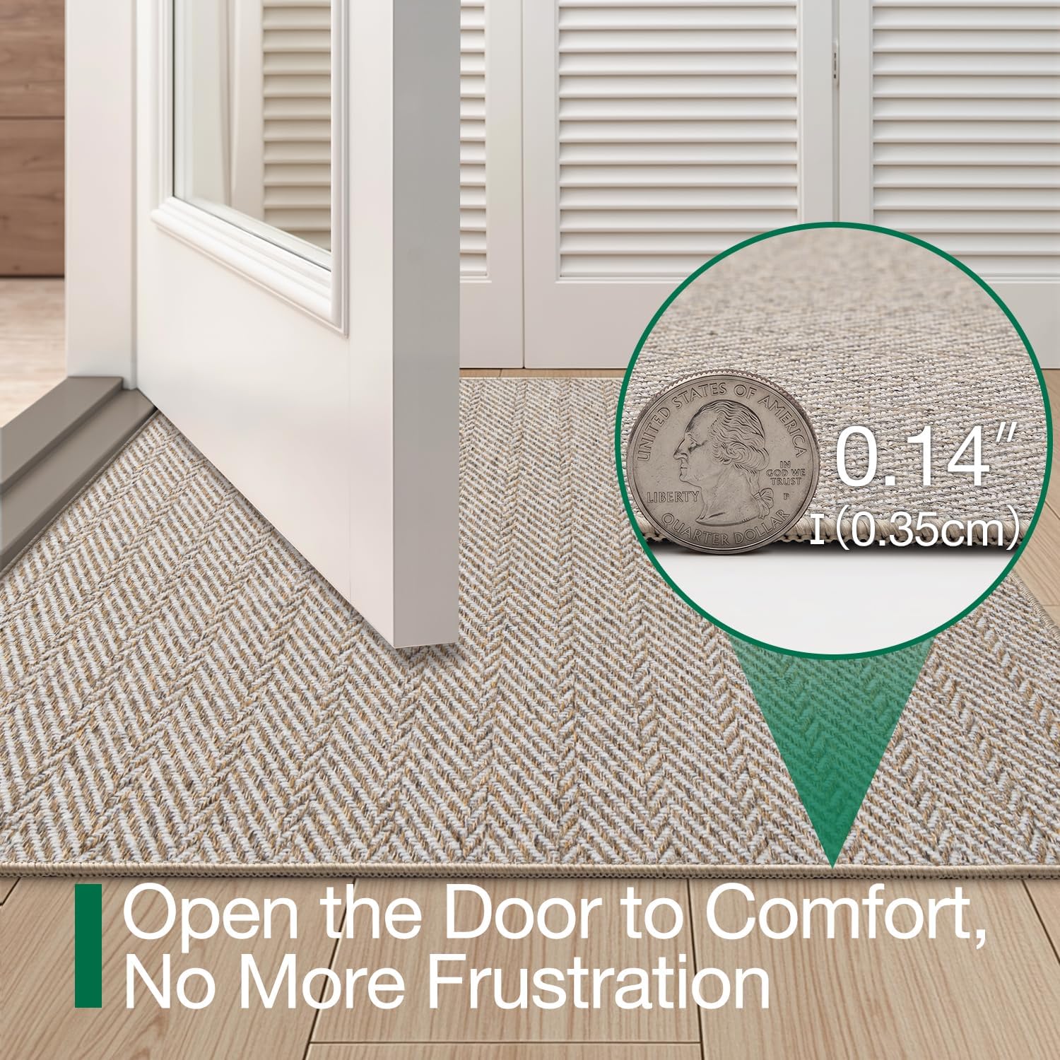 LUMI Ultra Thin Indoor Door Mat 24"x36", Entrance Doormat, Beige