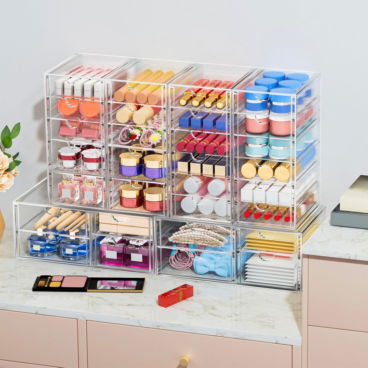 caktraie 4-Pack 22-Drawer Acrylic Storage & Makeup Organizer for Desk