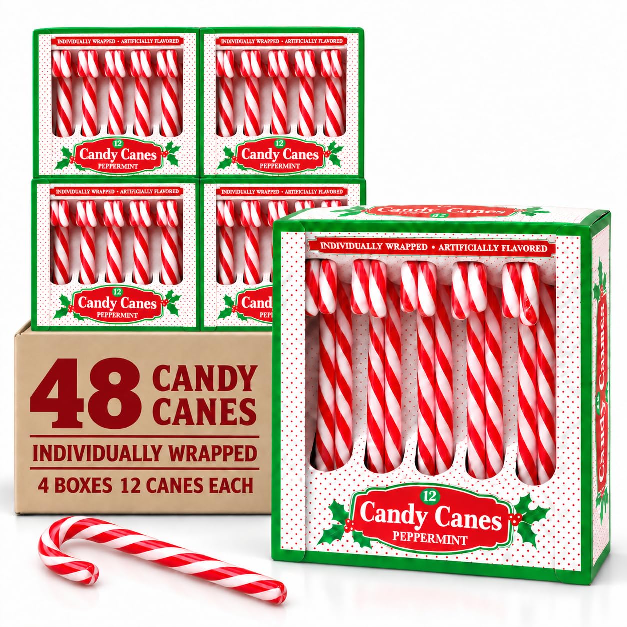 Candy Cane Peppermint Classic Red & White - Individually Wrapped (120 Count, Peppermint)