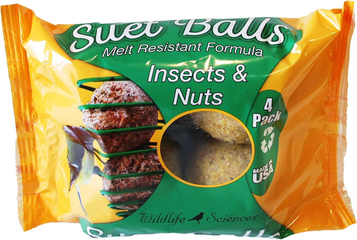 Wildlife Sciences Melt Resistant Suet Balls Variety 16 Pack, 4 Wrapped Packs of 4 Bird Suet Balls