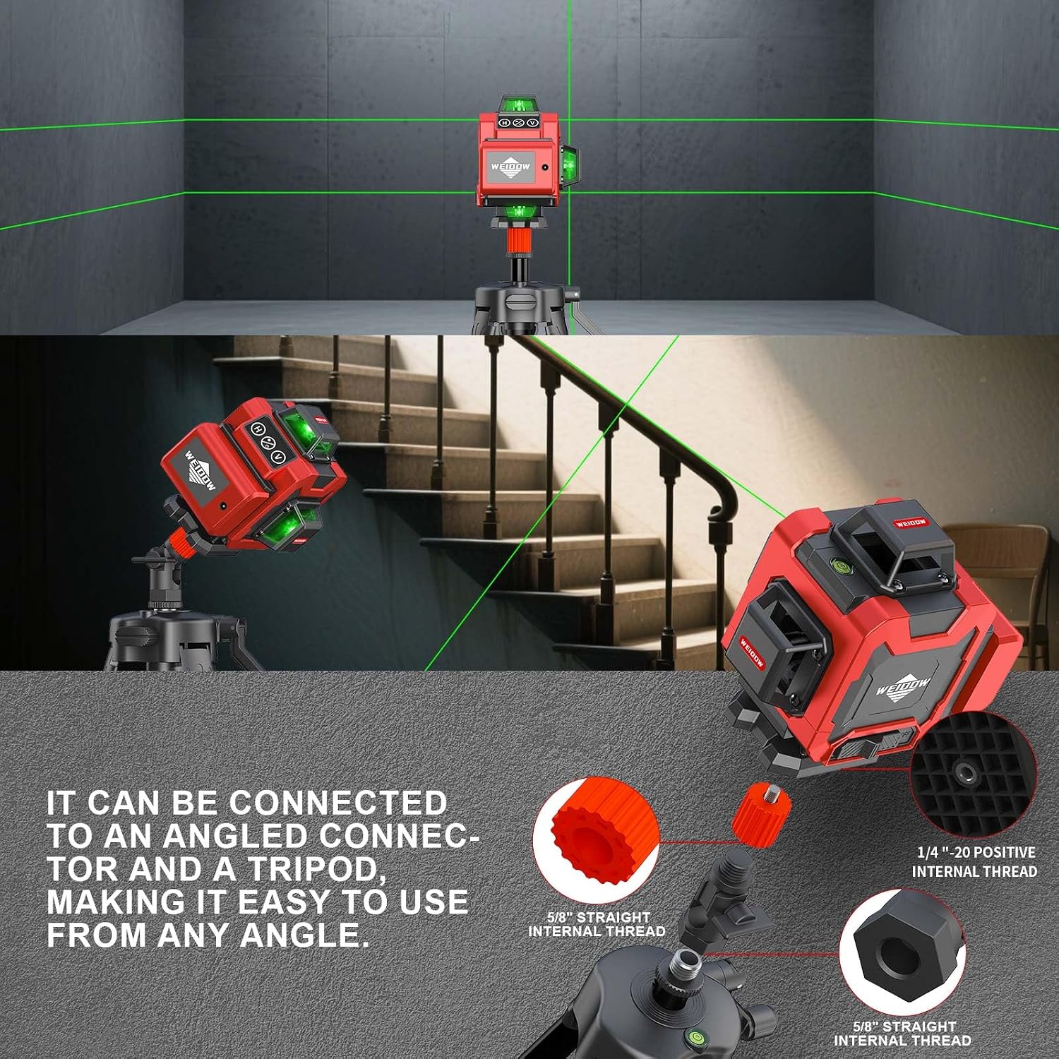 weiddw Laser Level Kit, Plastic & Aluminum, Tripod, Dual Battery, Long Life