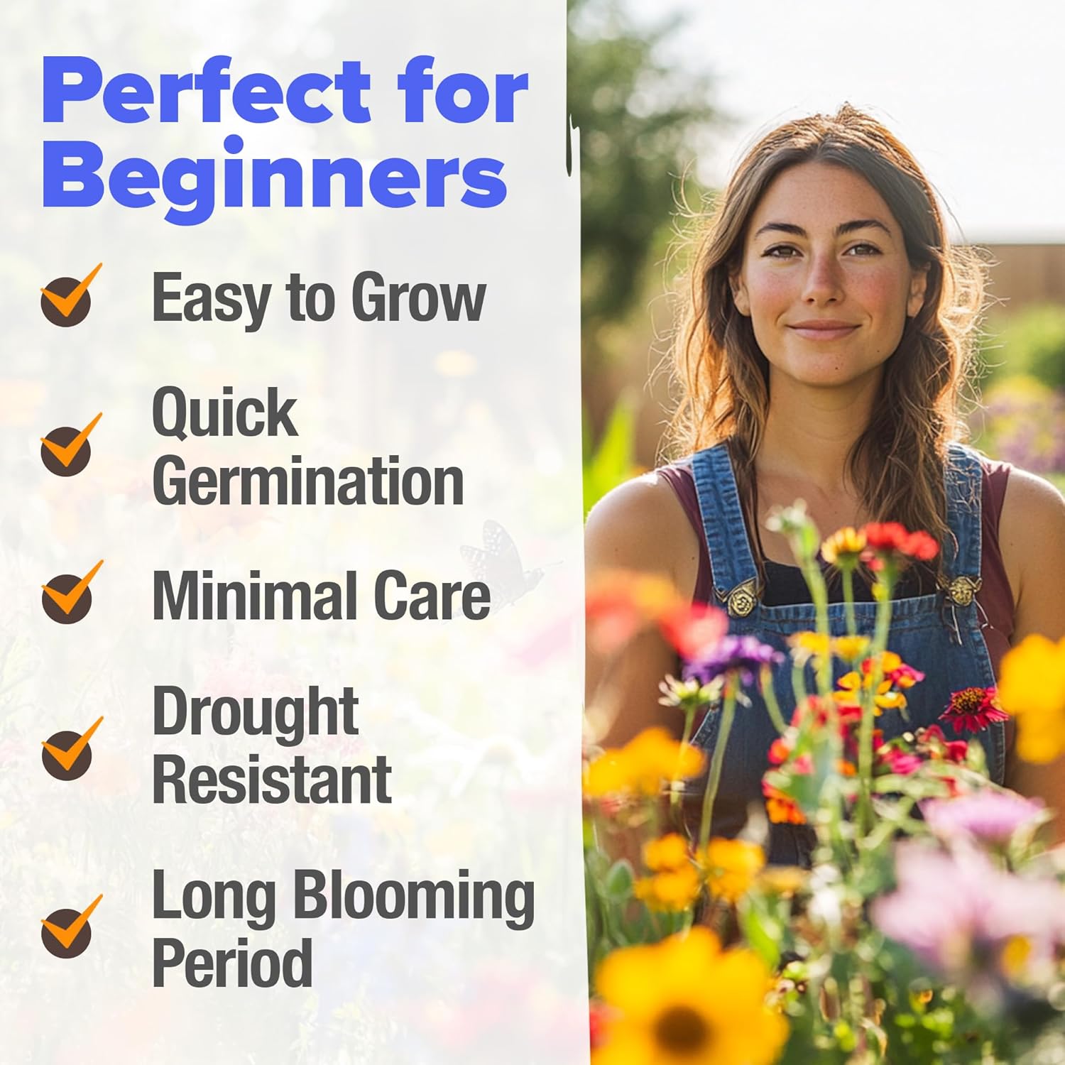 HOME GROWN Premium Wildflower Seeds Bulk Mix | 134,000+ Non-GMO USA Native Flower Seed for Planting Outdoors | 23 Perennial & Annual Varieties for Butterfly Garden | 3 oz