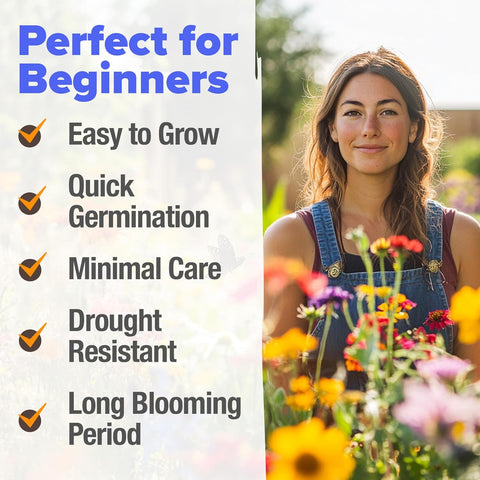 HOME GROWN Premium Wildflower Seeds Bulk Mix | 134,000+ Non-GMO USA Native Flower Seed for Planting Outdoors | 23 Perennial & Annual Varieties for Butterfly Garden | 3 oz