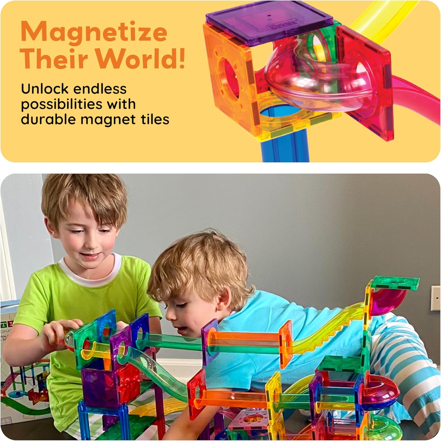PicassoTiles 100 Piece Marble Run Magnetic Tiles Race Track STEM Ages 3+