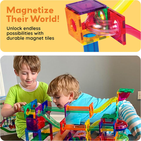 PicassoTiles 100 Piece Marble Run Magnetic Tiles Race Track STEM Ages 3+