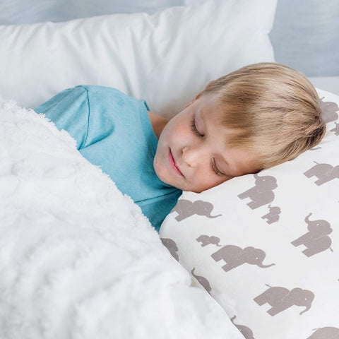 Little Sleepy Head Toddler Pillowcase, 100% Cotton & Hypoallergenic Pillow Case for Toddler Pillow, Snug Fit Envelope Pillowcase, 13x18 Pillowcase, Pilllow Sold Separately (Happy Elephants - White)
