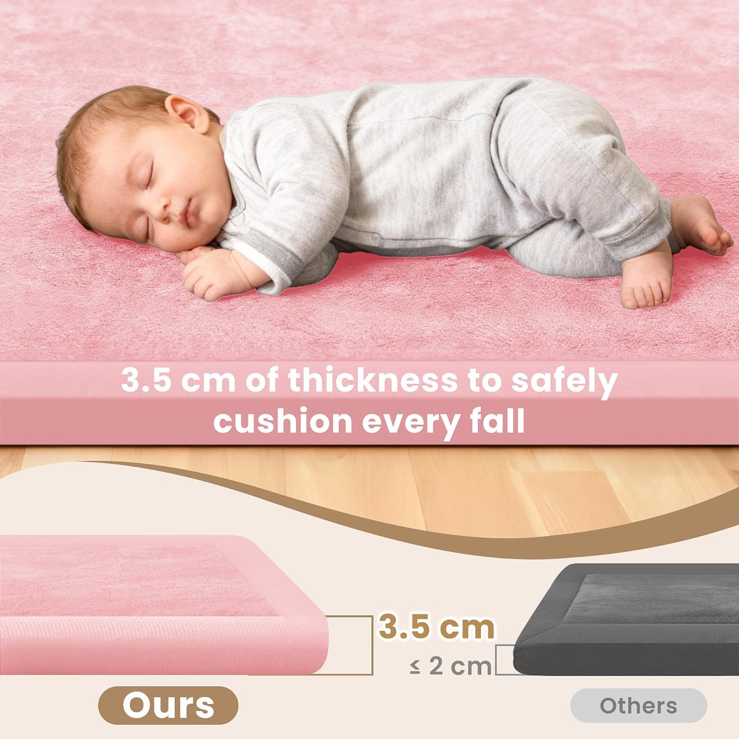1.3" Thick Baby Play Mat for Floor,71x79 Ultra Soft Elasti-Foam Mat（Pink）