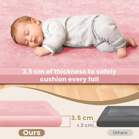 1.3" Thick Baby Play Mat for Floor,71x79 Ultra Soft Elasti-Foam Mat（Pink）