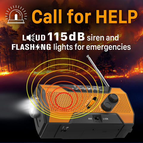 FosPower NOAA Emergency Weather Radio A1 7400mWh Solar Hand Crank (Orange)