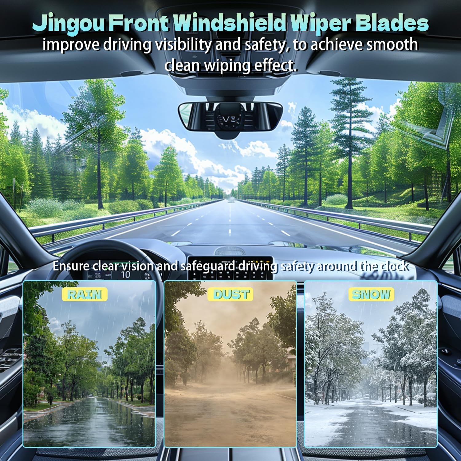 26''+22" Front Windshield Wiper Blades Compatible with 2005-2024 Honda Odyssey/2006-2015 Honda Civic 4door Sedan OEM QUALITY Premium All-Season Automotive Replacement Wipers (Pack of 2)