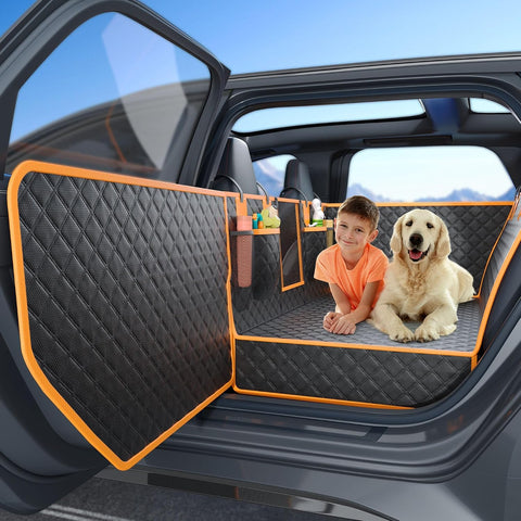Twesync Dog Seat Cover for Back Seat, Hard Bottom Back Seat Extender, 100% Waterproof & Machine Washable, 600D Heavy Duty, Supports 400lbs for Travel & Camping, Dog Back Seat Pet Cover for Cars