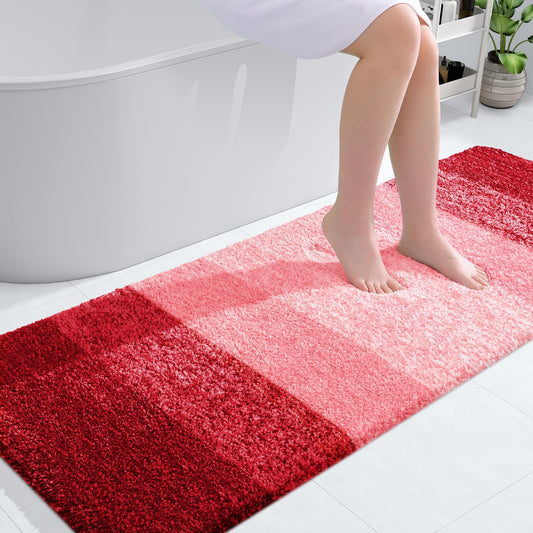 OLANLY Bathroom Rug Mat 59x24, Extra Soft and Absorbent Microfiber Bath Rugs, Non-Slip Plush Shaggy Bath Carpet Runner, Machine Wash Dry, Bath Mats for Bathroom Floor, Tub and Shower, Red