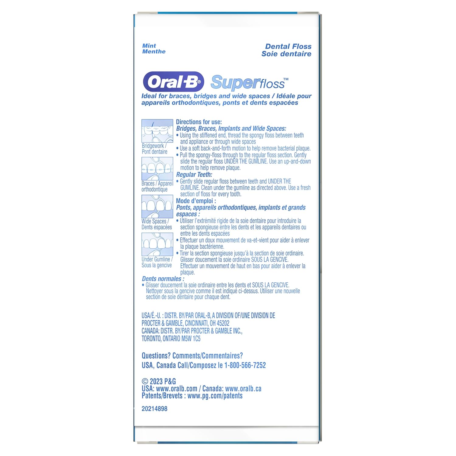 Oral-B Super Floss Pre-Cut Strands, Dental Floss for Bridges, Braces and Wide Spaces, 100 Strands
