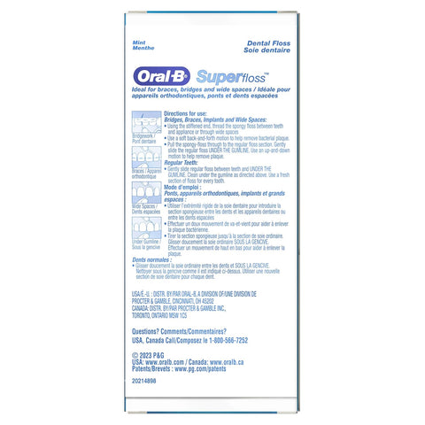Oral-B Super Floss Pre-Cut Strands, Dental Floss for Bridges, Braces and Wide Spaces, 100 Strands
