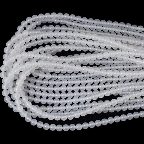 60PCS 6mm Natural White Agate Gemstone Round Loose Beads for Jewelry Making 1 Strand 15"