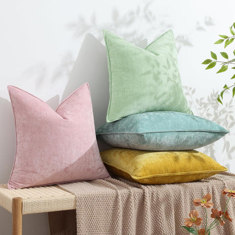 decorUhome Chenille Aqua Haze Velvet Throw Pillow Covers 18x18 Set of 2