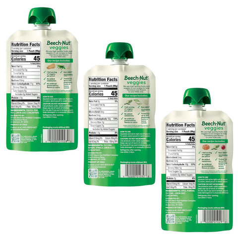 Beech-Nut Stage 2 Baby Food Pouch Variety Pack, Veggie Purees, 18 Pouches