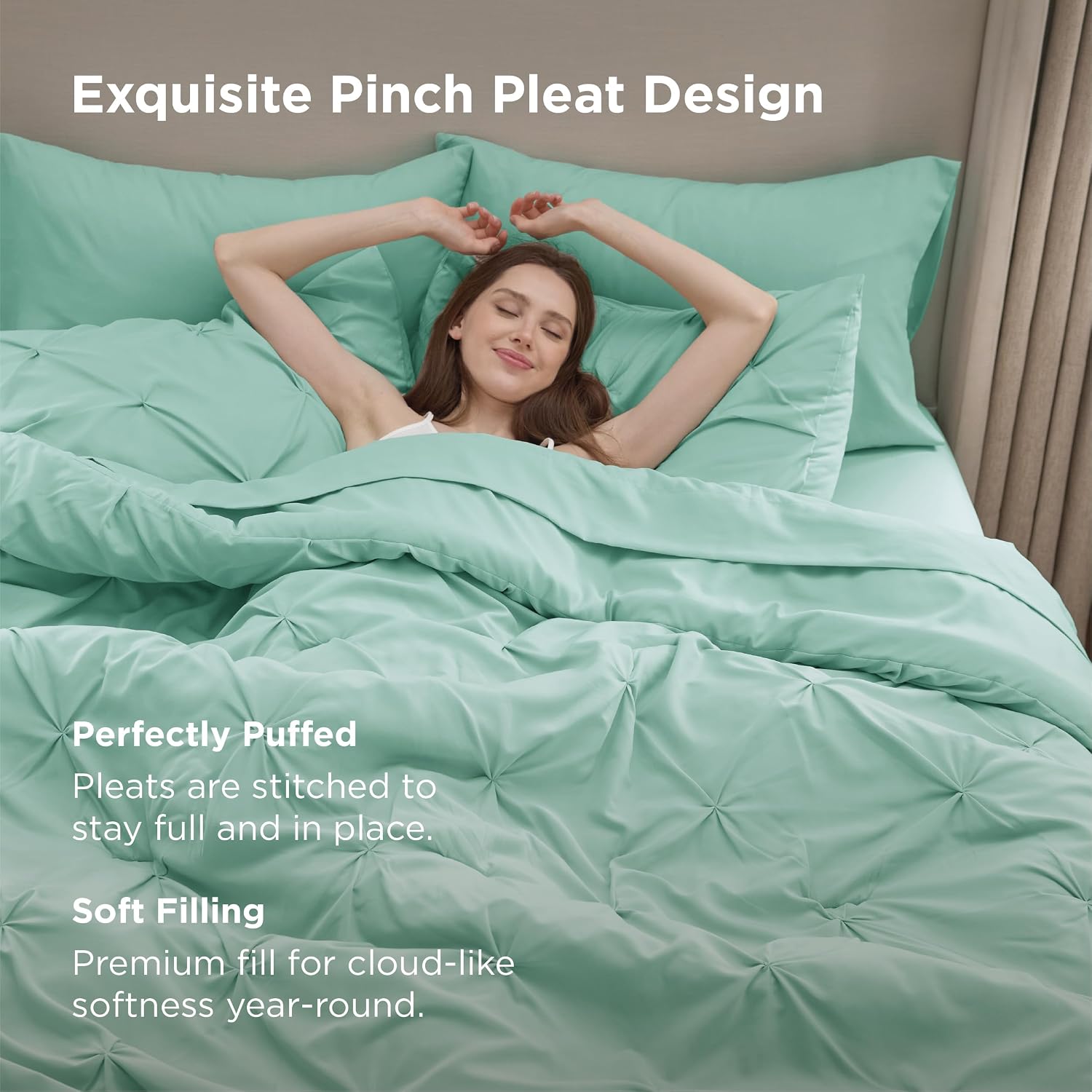 Bedsure 7-Piece California King Comforter Set & Sheets, Mint Green Bedding