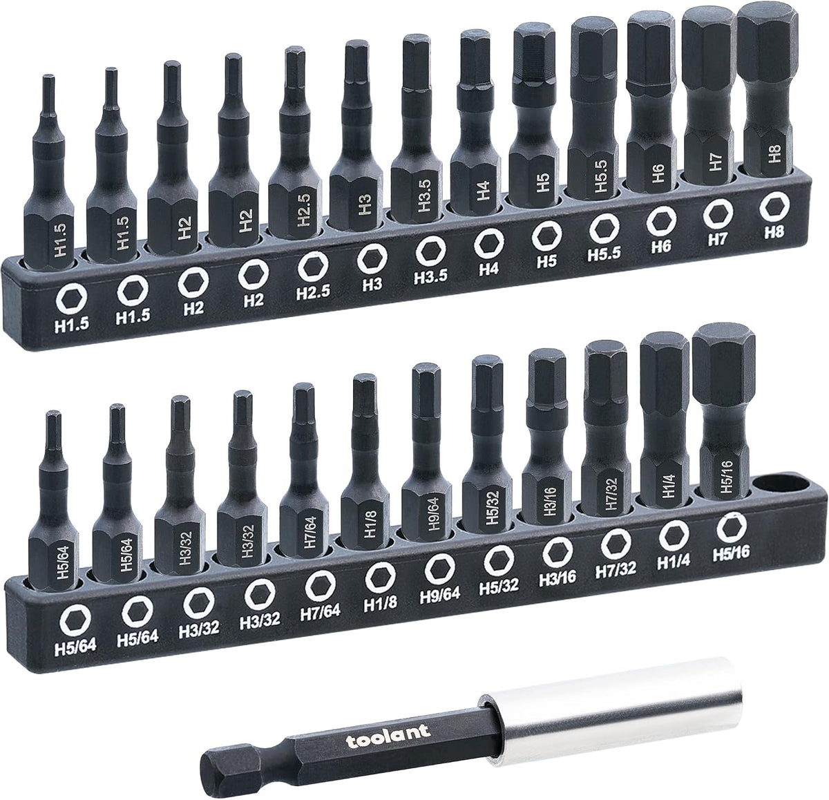 toolant 26-Piece Metric & SAE Hex Bit Set with Quick-Change Holder