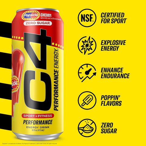 C4 Performance Energy Drink with Zero Sugar, 200mg Caffeine, 16 Fl Oz 12pk