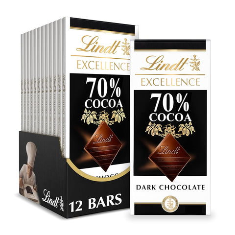 Lindt EXCELLENCE 70% Cocoa Dark Chocolate Candy Bar, 3.5 oz., 12 Pack