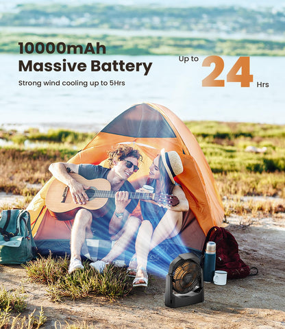 Camping Fan with LED Lantern, 8 Inch 10000mAh Battery Operated Desk Fan with Timer, High Velocity Stepless Speed Control, Quiet, 180° Rotation USB Portable Fan for Outdoor, Hurricane, Emergency