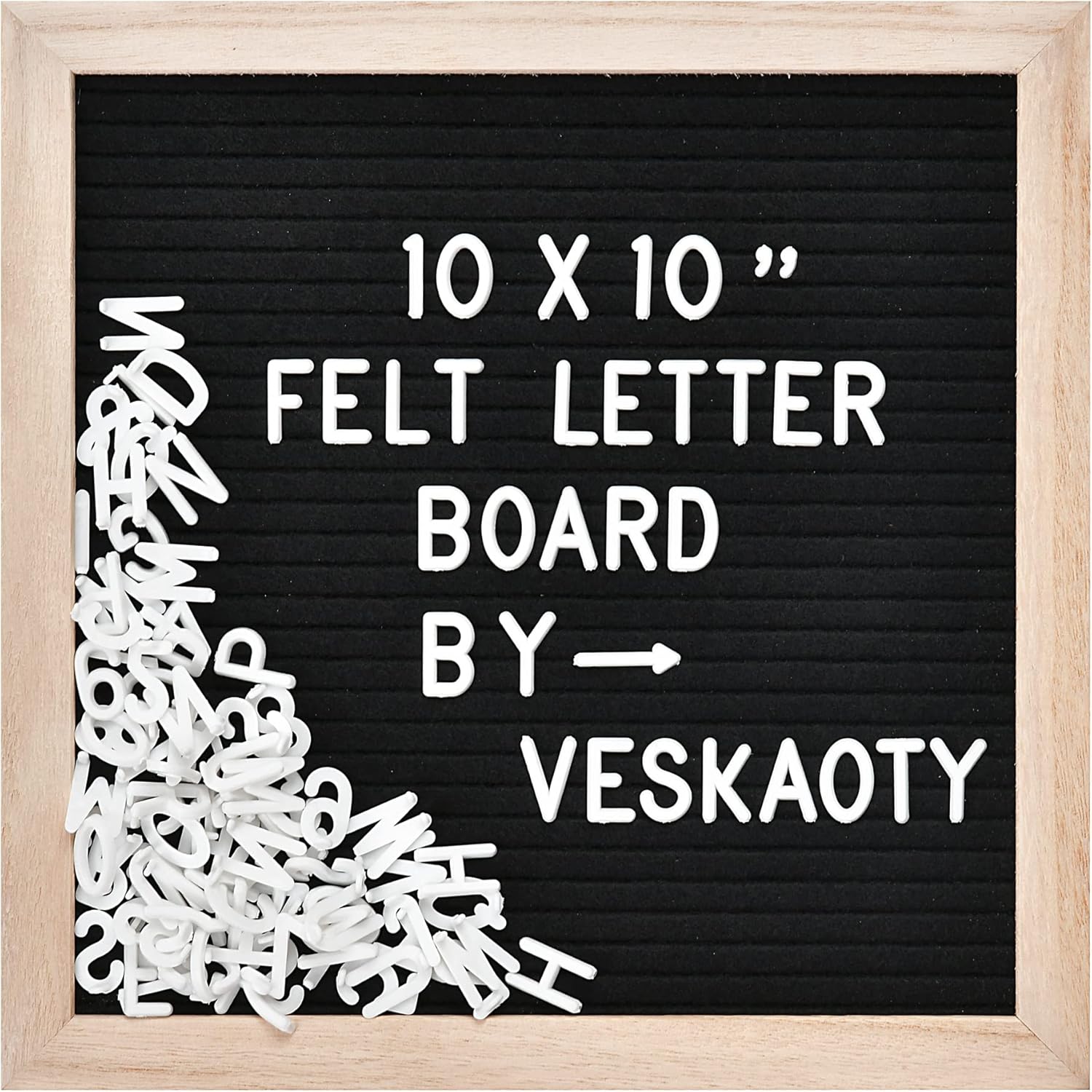 Veskaoty Felt Letter Board with 294 Letters, 10 x 10 Inch, Black & Wood