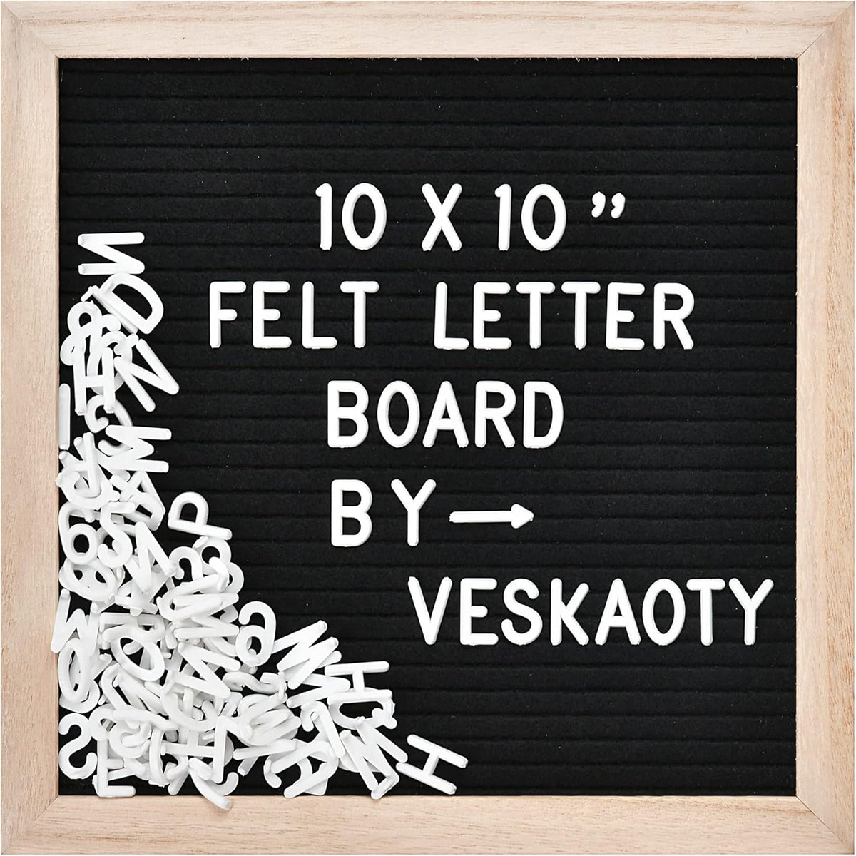Veskaoty Felt Letter Board with 294 Letters, 10 x 10 Inch, Black & Wood
