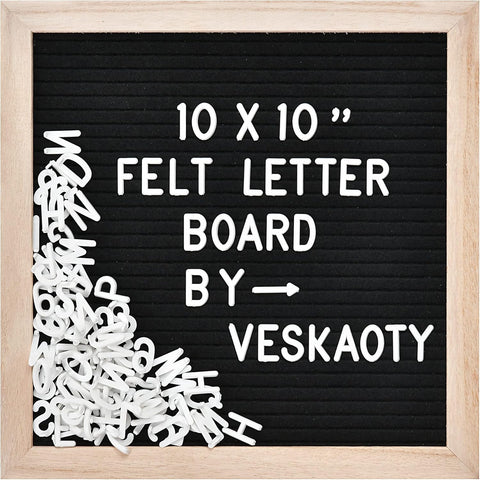 Veskaoty Felt Letter Board with 294 Letters, 10 x 10 Inch, Black & Wood