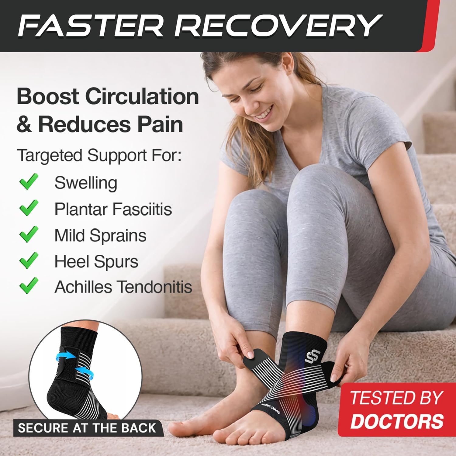 Sleeve Stars Ankle Brace Men & Women Support (Pair/M:10"-12"/Black)