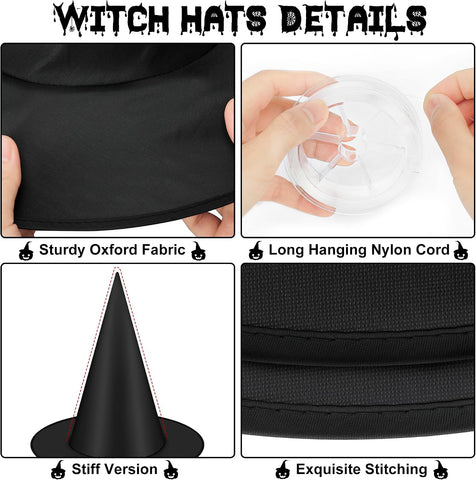 24 PCS Halloween Witch Hat with Nylon Ropes for Halloween Yard Decor