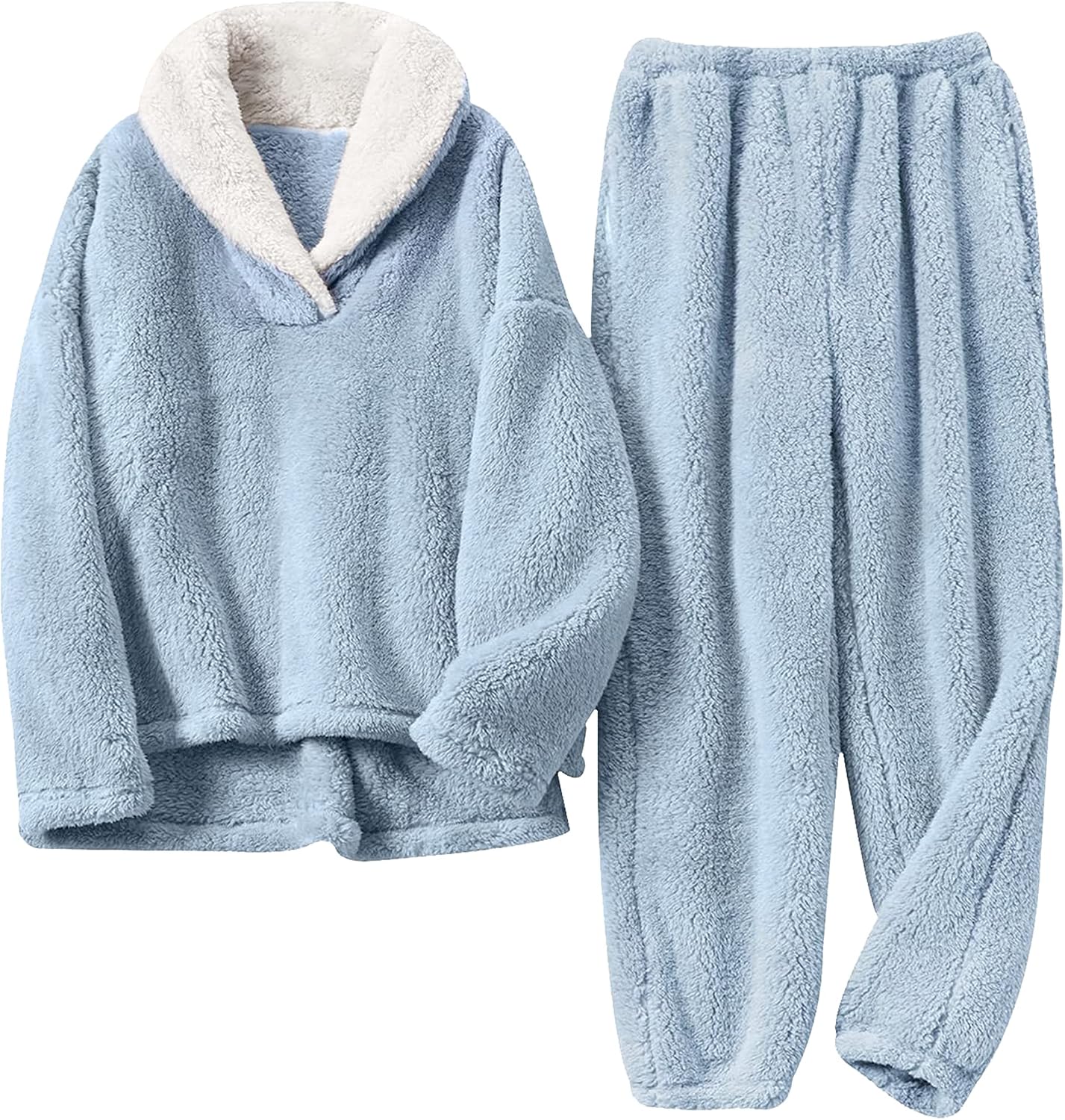 Yeokou Women's Fleece Pajamas Sets Fluffy Sleepwear Warm Sherpa Pullover Pants with Pockets