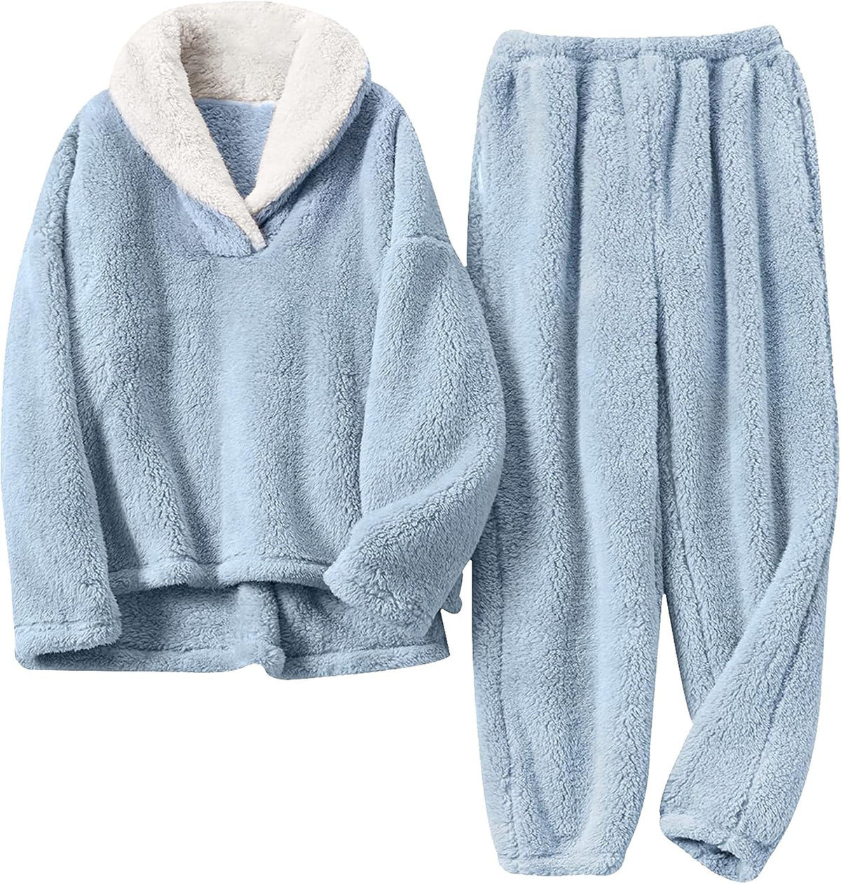 Yeokou Women's Fleece Pajamas Sets Fluffy Sleepwear Warm Sherpa Pullover Pants with Pockets