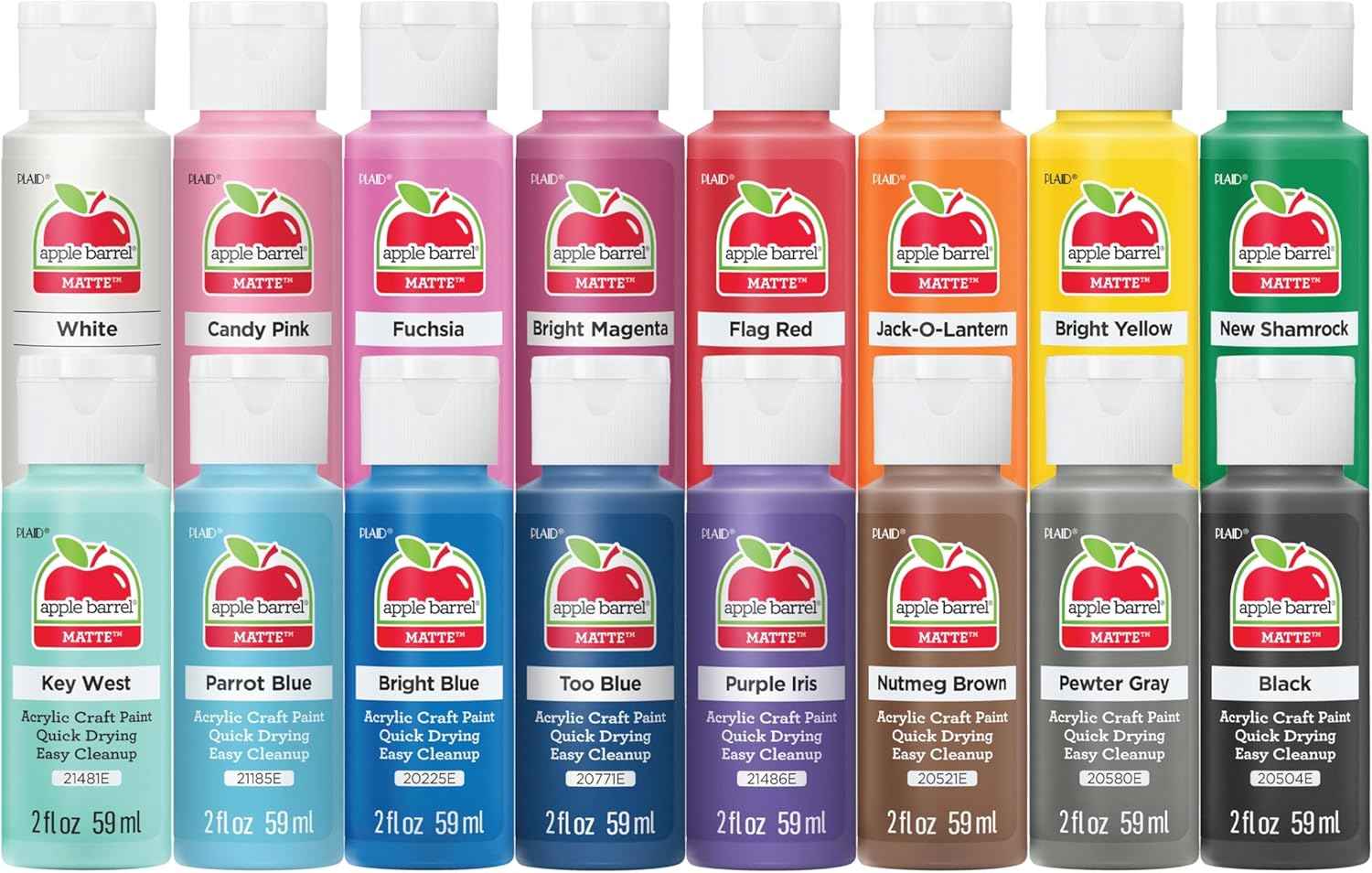 Apple Barrel, Vibrant Spectrum Collection Acrylic Craft Paint, Promoabiii, each, 16 assorted matte colors, 2 Fl Oz, 16 Count