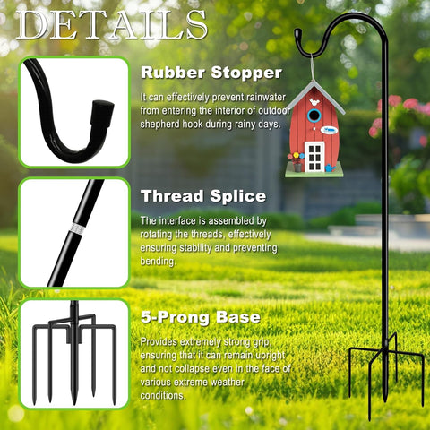 Shepherds Hooks for Outdoor 42 Inch Garden Bird Feeder Pole with 5 Prongs Base Adjustable for Hanging Flower Basket Plant Pot Solar Lantern Light Wind Chime Hanger for Wedding Decor 1 Pack