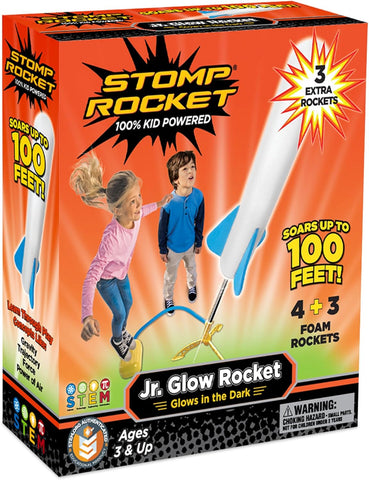 Stomp Rocket Jr Glow Rocket Launcher for Kids, 7 Rockets - Glow in The Dark
