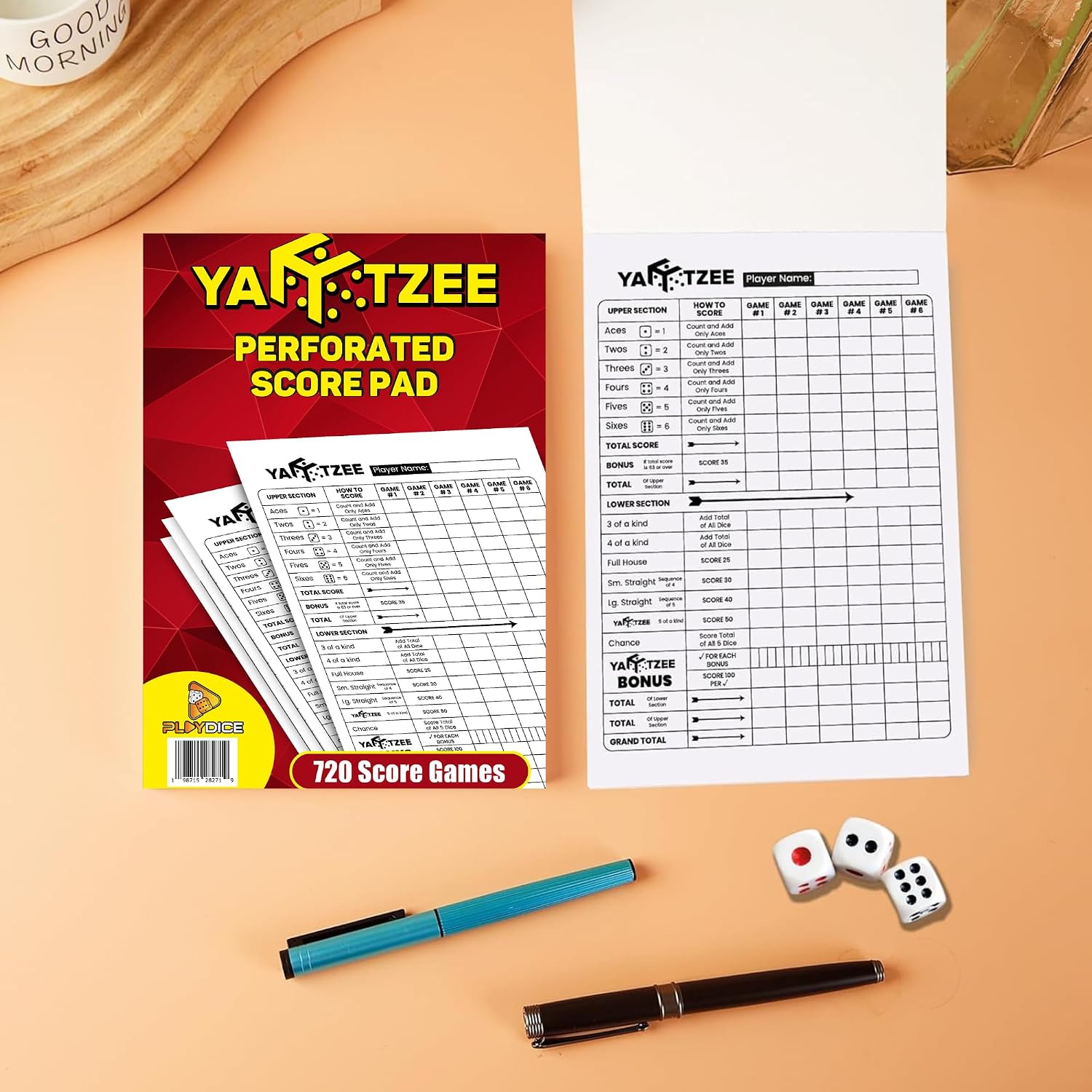 Perforated Yahtzee Score Pads: 120 Easy Tear Off Score Sheets, Large Print, Compatible with Yardzee and Yahtzee Games