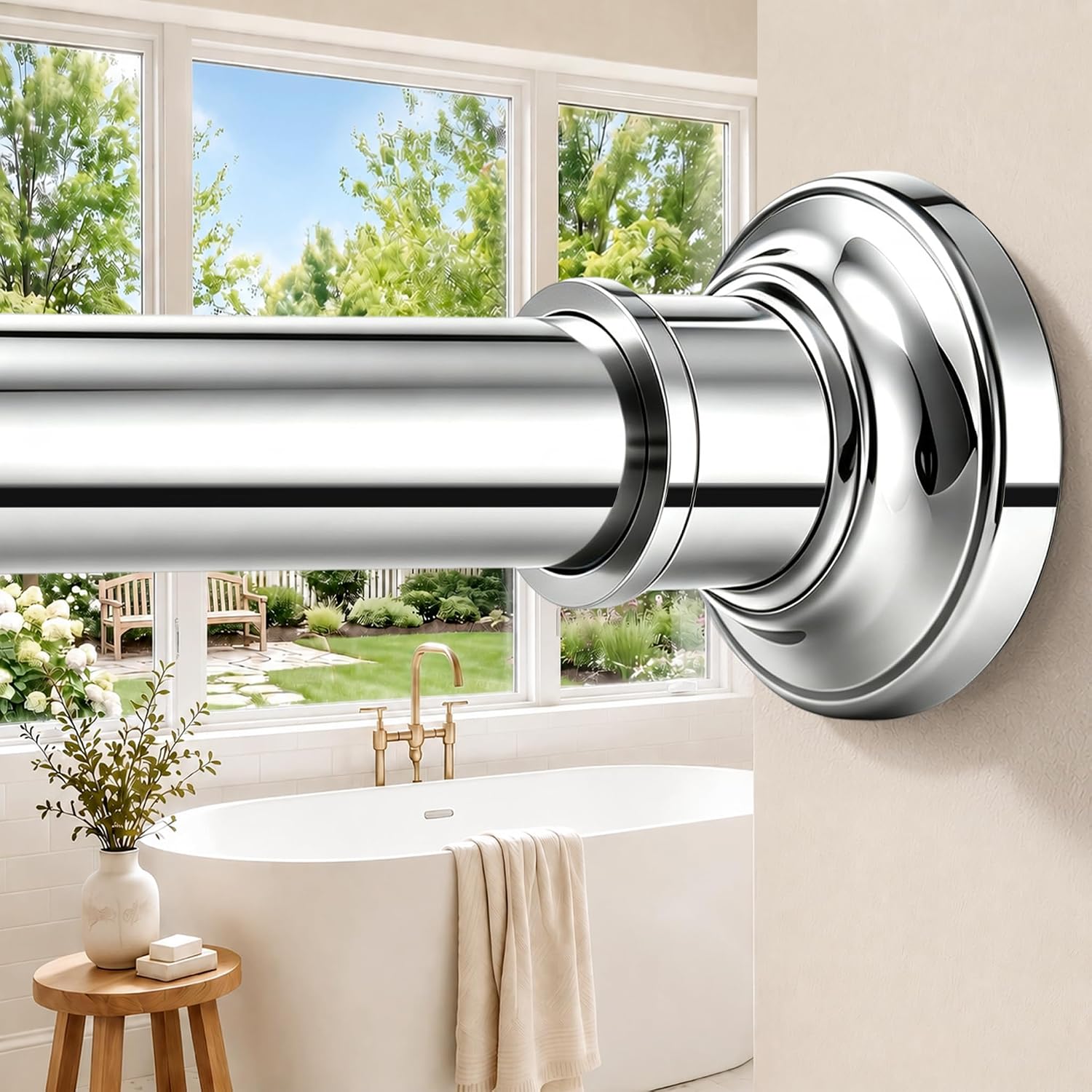 Silver Long Curtain RodTension Shower Curtain Rods 30 to 90 inch Adjustable Spring Heavy Duty Rods for Bathroom Windows Outdoor No Drill No Slip Stainless Steel