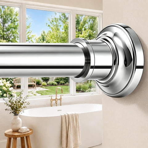 Silver Long Curtain RodTension Shower Curtain Rods 30 to 90 inch Adjustable Spring Heavy Duty Rods for Bathroom Windows Outdoor No Drill No Slip Stainless Steel