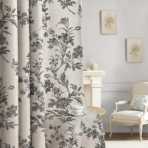 Black Boho Floral 100% Blackout Curtains 84 Inch 2 Panels