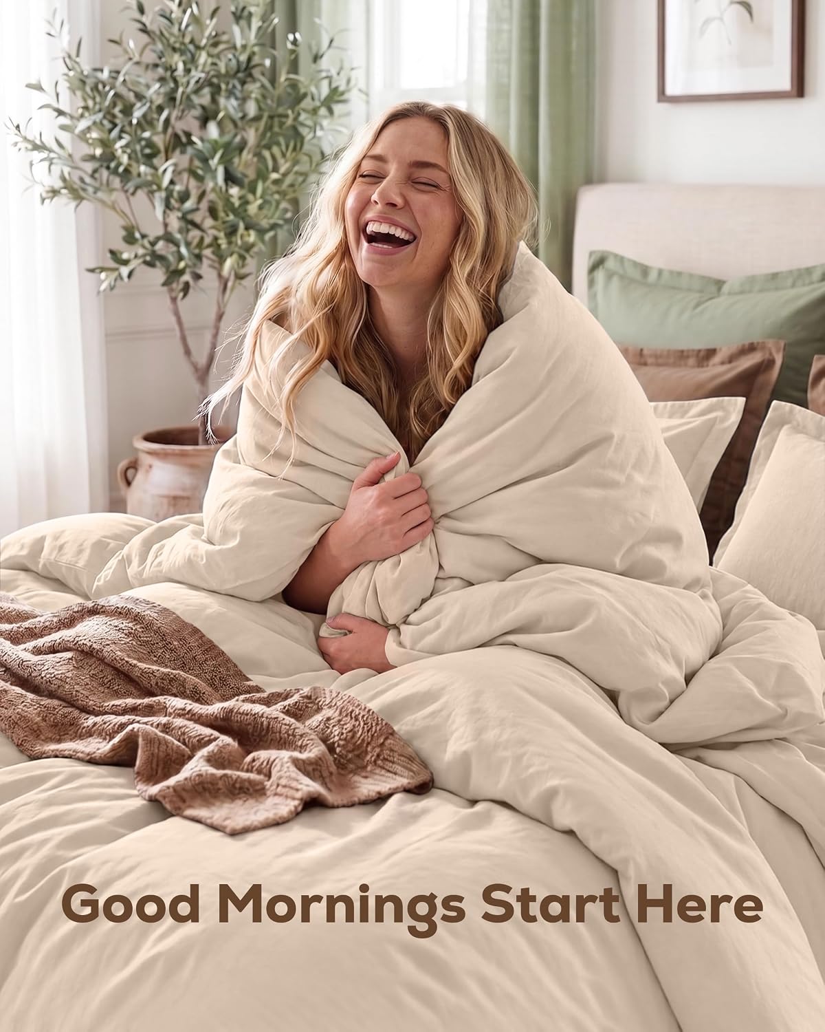 Duvet Cover Twin/Twin XL, 2 PC Cotton Like Polyester, Zipper Closure, Beige