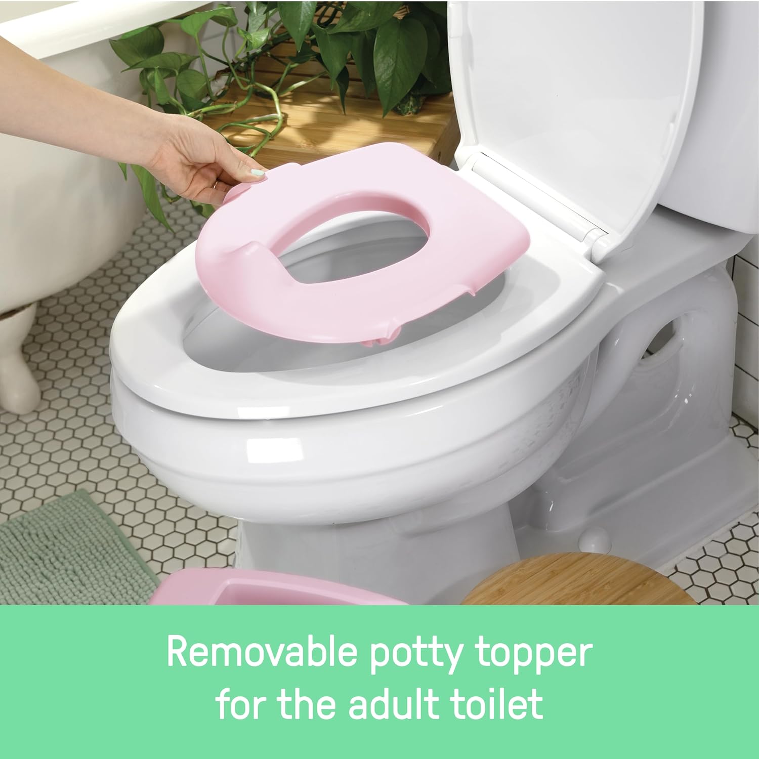 Ingenuity My Size Potty Pro 2-in-1 Potty Training Toilet, Floor Potty with Removable Potty Seat for Standard Toilets, Realistic Flushing Sound, For Toddlers Ages 18+ months, Up to 50 lb - Pink