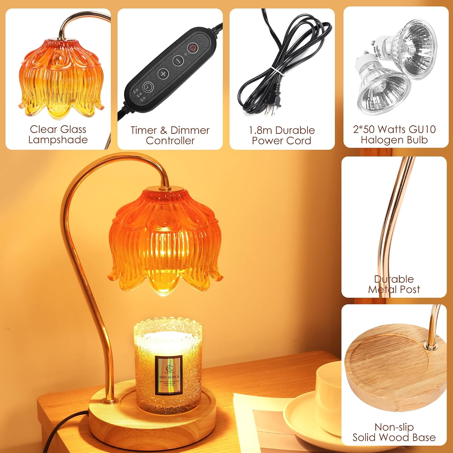 Flower Candle Warmer Lamp with Timer & Dimmer，Fall Decor for Home