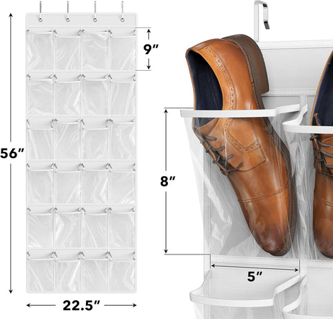 Simple Houseware 24 Pockets Large Clear Over the Door Shoe Organizer, White