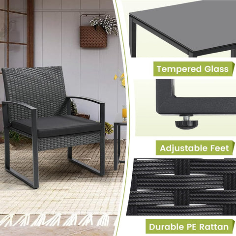 Murago Outdoor 3-Piece Wicker Bistro Set, Patio Conversation Set