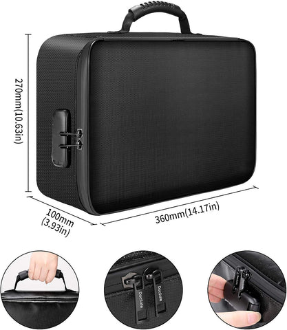 DocSafe Document Bag with Lock, Fireproof 3-Layer File Storage Box, Black