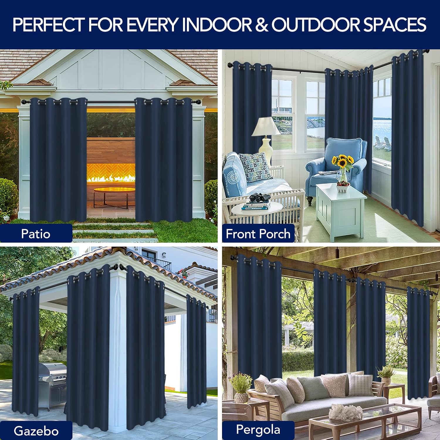 PureFit Outdoor Curtains for Patio Waterproof Weatherproof Outside Curtains
