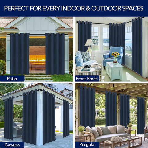 PureFit Outdoor Curtains for Patio Waterproof Weatherproof Outside Curtains